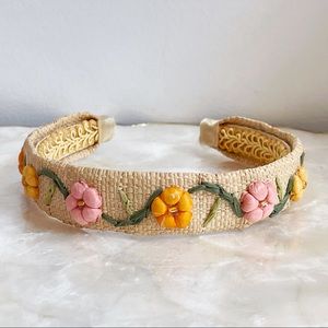 Straw Raffia Pink Orange Floral Girls Headband OS